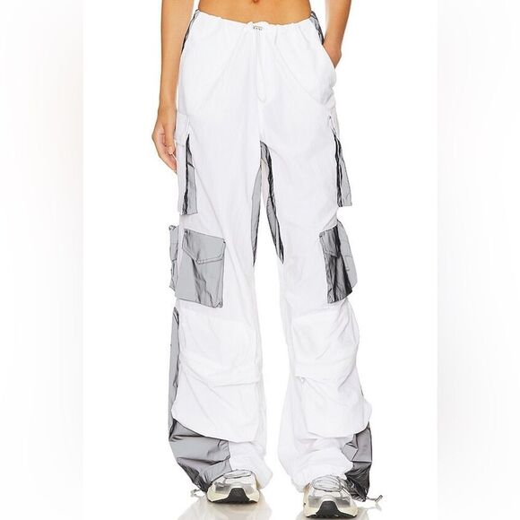 NWT AFRM Etienne Cargo Pant White Grey nylon techno loose fit Revolve L - Picture 1 of 9